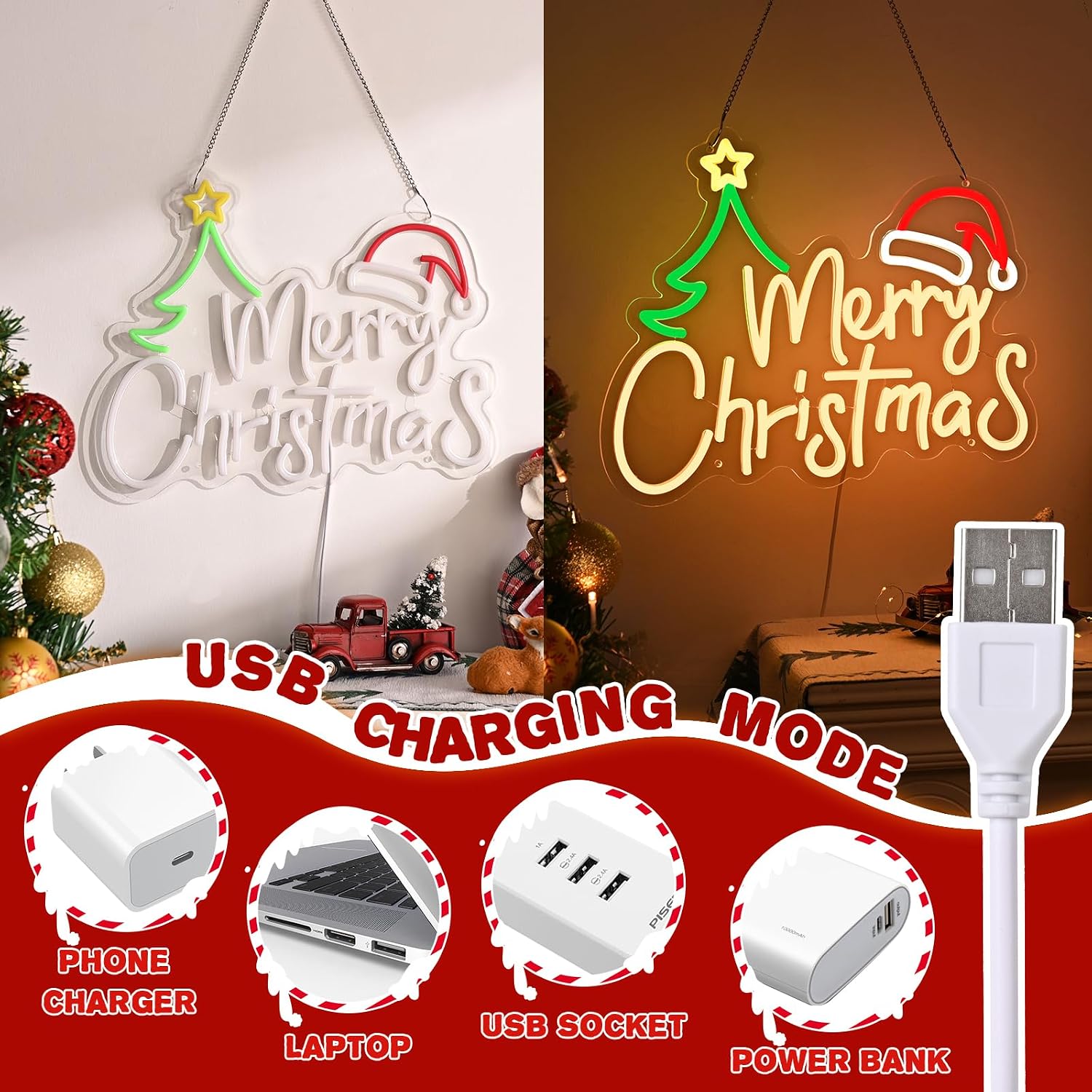 Merry Christmas Neon Sign USB  - Neon Sign Party review and price