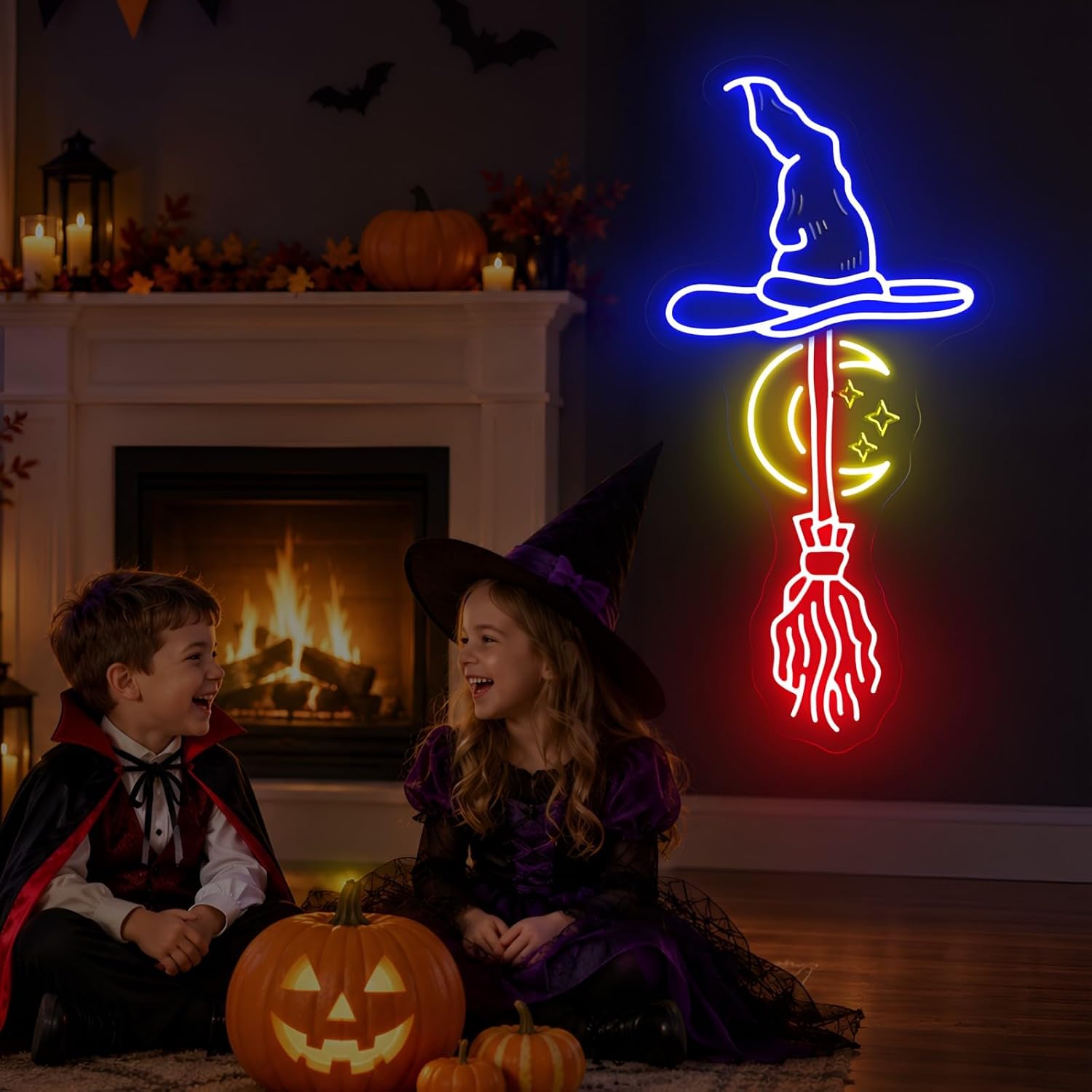 Witch Hat Broom Neon Sign Moon - Neon Sign Party review and price
