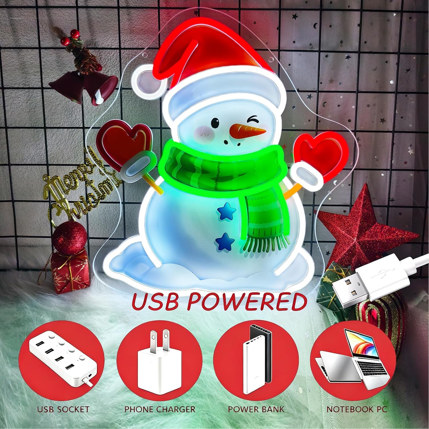 Waving Christmas Snowman LED N - Neon Sign Party review and price