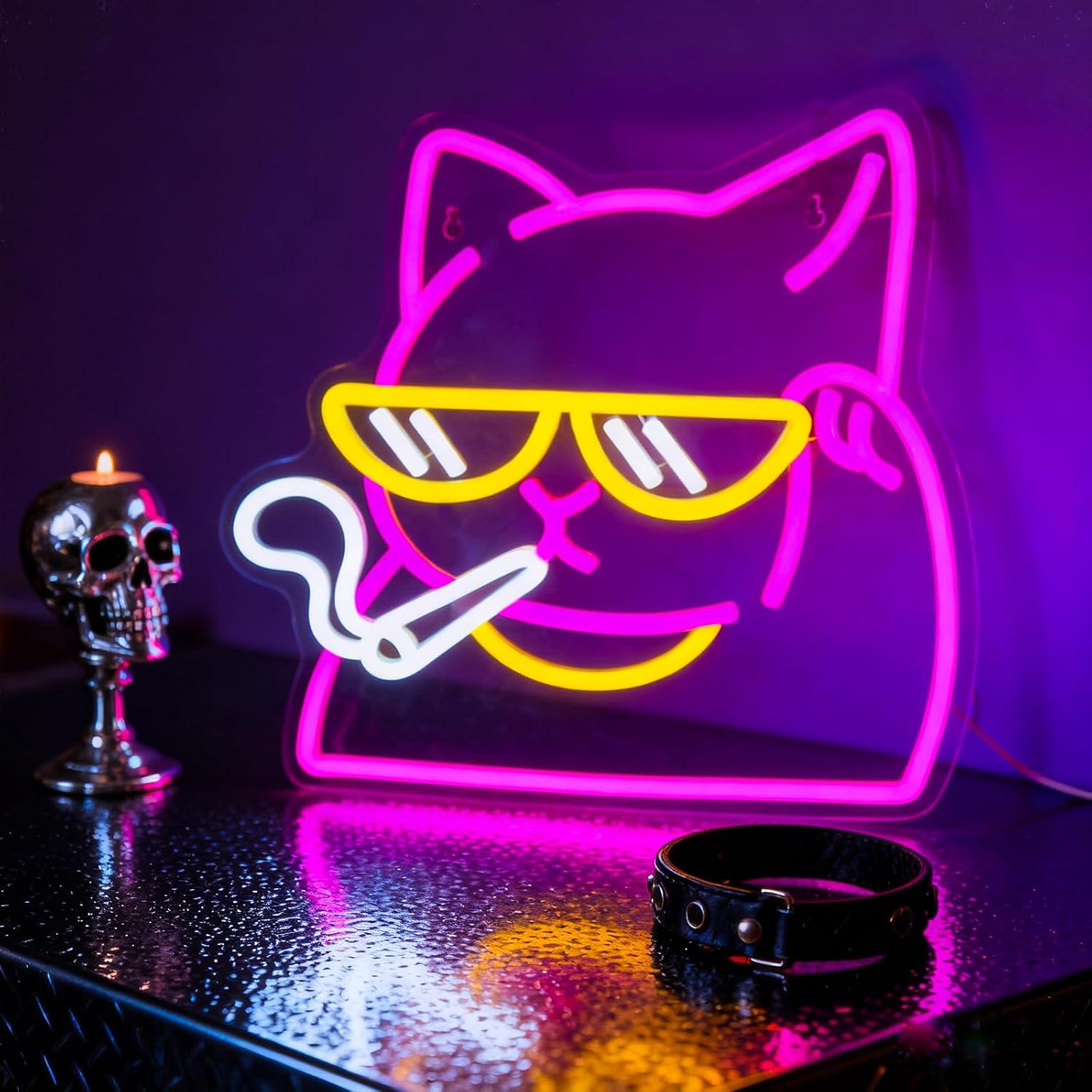 Smoking Cat Neon Sign USB Powe - Neon Sign Party review and price